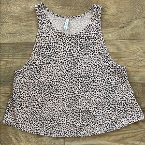 Z Supply Animal Muscle Tank Leopard Womens Small Cotton Pink Black Cropped Knit
